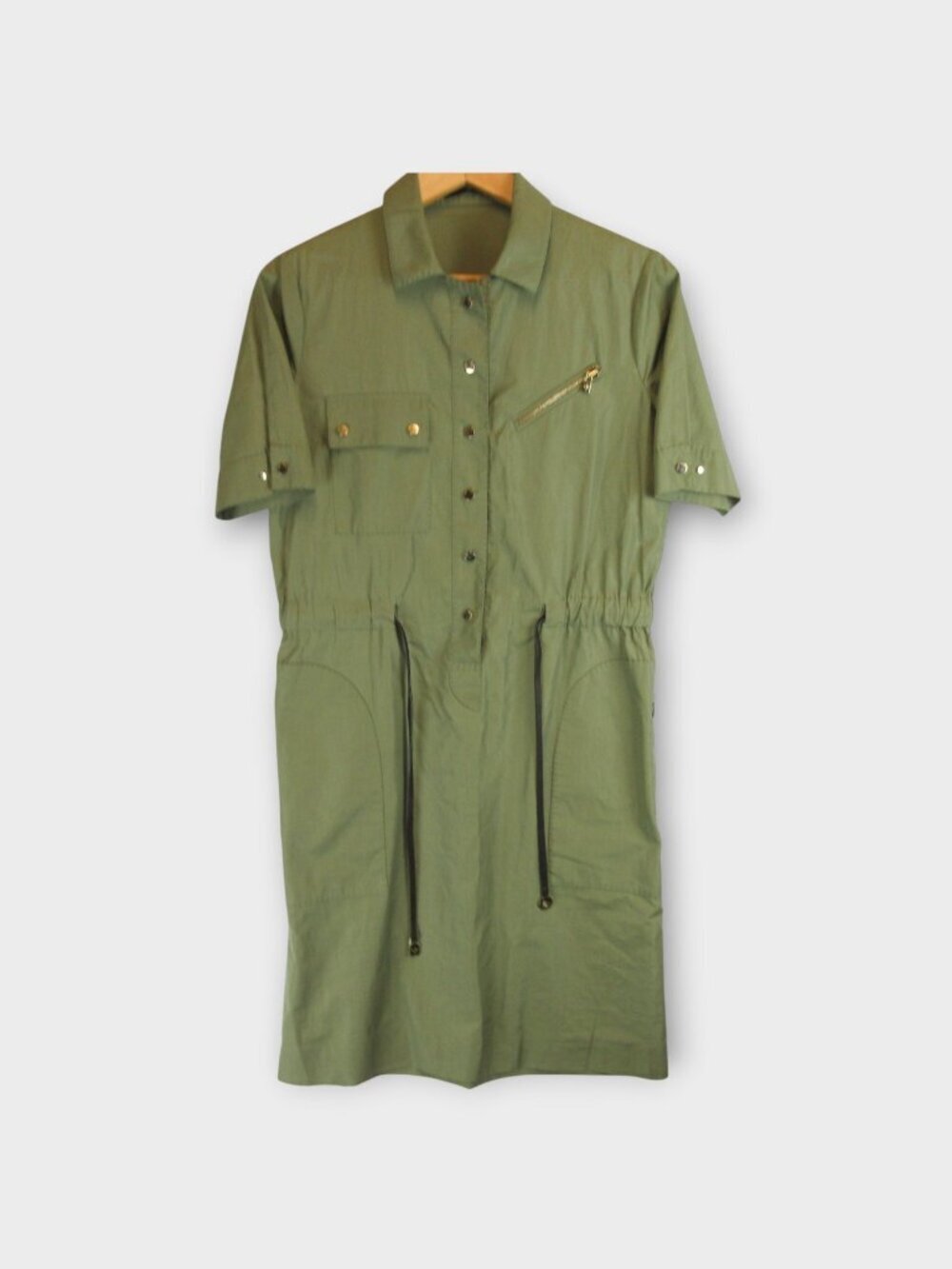 Loro Piana Italian Cotton Utility Shirtdress Size 44 Olive Green Quiet Luxury